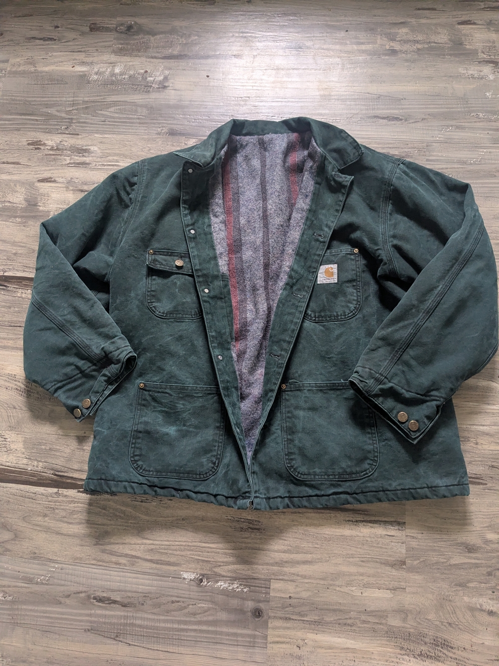 Vintage Dark Green Chore Lined Button Up Coat